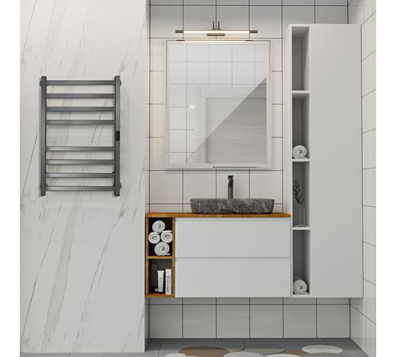 Электрический полотенцесушитель INDIGO Oktava Slim 3 (electro) 80/50, таймер, скрытый монтаж, униерсальное подключение R/L, Graphite Metallic LСLOKS3E80-50GFMRt