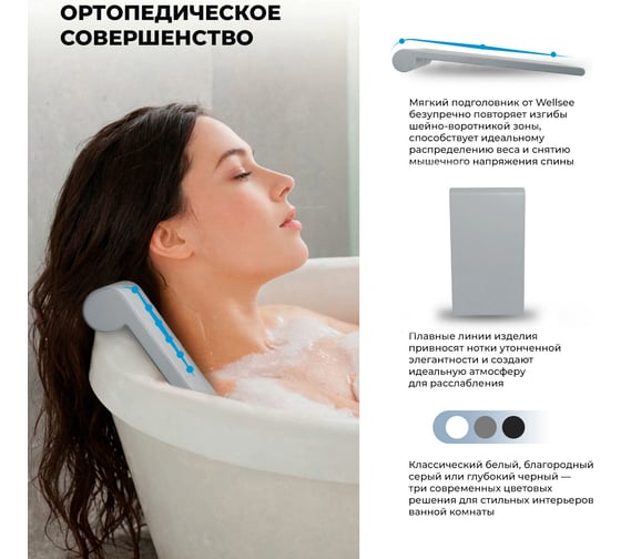 Подголовник для ванны Wellsee Useful Extras, подголовник-спинка для отдельностоящей ванны, цвет серый 261915000