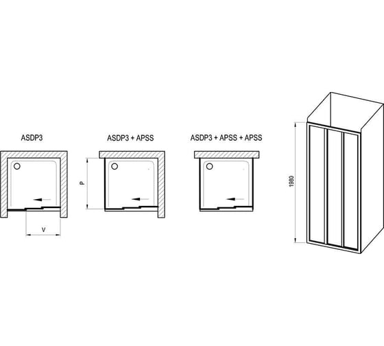 Душевая дверь RAVAK ASDP3-90 198 белый+Pearl 00V701R211
