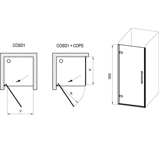 Душевая дверь RAVAK COSD1-90 черный + Транспарент X0VV70300Z1