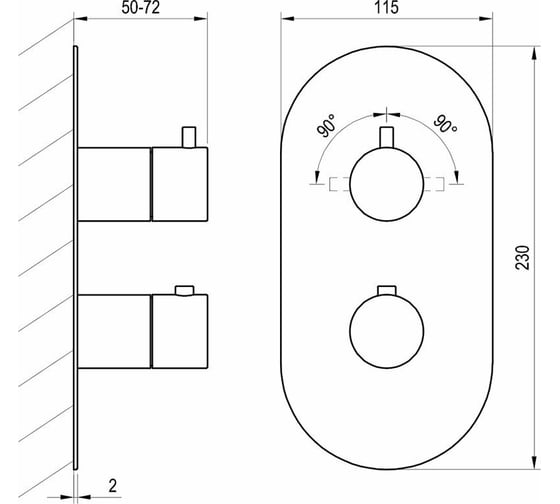 Смеситель скрытого монтажа RAVAK ES 063.20GB.O2 графит (2 вывода) + нужен RB 07C.50 (X070232) X070323