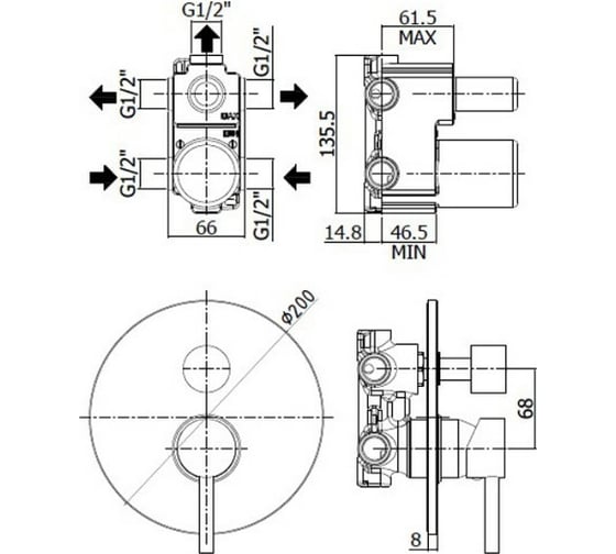 Смеситель встраиваемый для душа Paffoni SK019ST Steel looking STICK 00255702