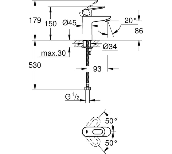 Смеситель для раковины GROHE BauLoop, хром 32854000
