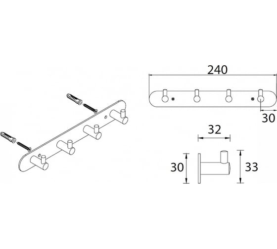 Планка 4 крючка Fixsen FX-31005-4 Hotel 00039813