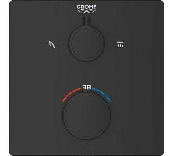 Внешняя часть термостата для душа Grohe Grohtherm на 2 потребителя, квадратная, матовый черный 1022092430