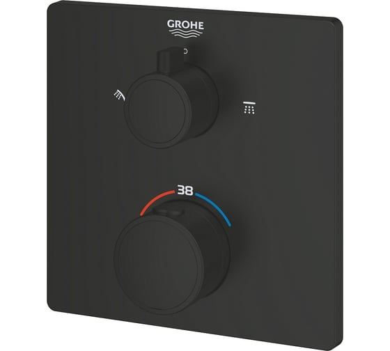Внешняя часть термостата для душа Grohe Grohtherm на 2 потребителя, квадратная, матовый черный 1022092430