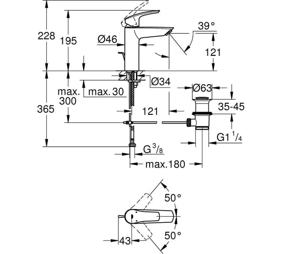 Смеситель для раковины GROHE Eurosmart с донным клапаном, M-Size, матовый черный 233222433