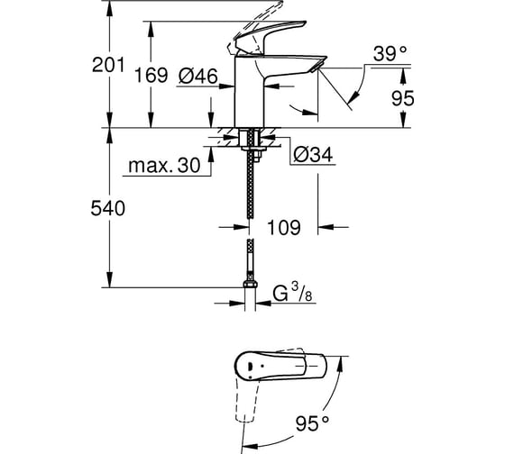 Смеситель для раковины GROHE Eurosmart, S-Size, хром 24192003