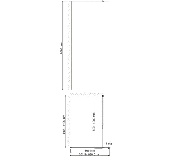 Душевая перегородка WasserKRAFT, черный профиль и фиксатор Abens 20W39