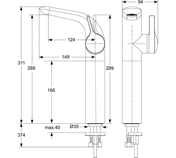 Смеситель для раковины IDEAL STANDARD Melange с удлинённым корпусом A4266АА 00000009531