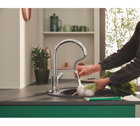 Смеситель для кухонной мойки GROHE BauEdge с вытяжным изливом, хром 30536000