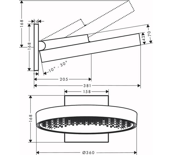 Верхний душ Hansgrohe Rainfinity 360 1jet с настенным креплением, хром 26230000 00056508