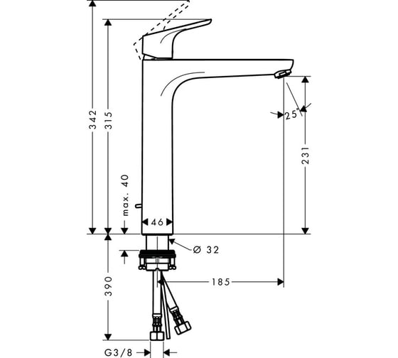 Однорычажный смеситель для раковины Hansgrohe Focus 230 без донного клапана 31532000 00037467