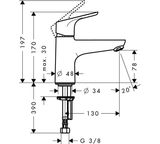 Однорычажный смеситель на борт ванны Hansgrohe Focus Monotrou 1/2" 31931000 00044477