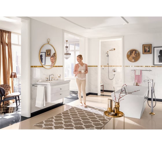 Верхний душ Hansgrohe Raindance Classic 1jet с держателем, хром/под золото 27424090 00047512