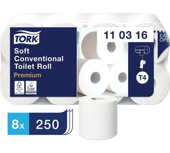 Бумага туалетная TORK система Т4, 3-слойная, спайка 8 шт. х29,5 м, Premium 127834