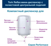 Диспенсер для полотенец TORK Reflex с центральной вытяжкой мини, cистема М3 белый 605963