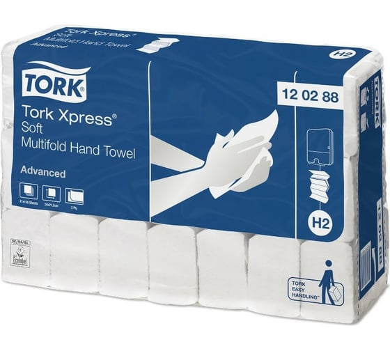 Бумажные полотенца TORK 136 штук система H2 Advanced, комплект 21 штука, 2-слойные, белые 124551