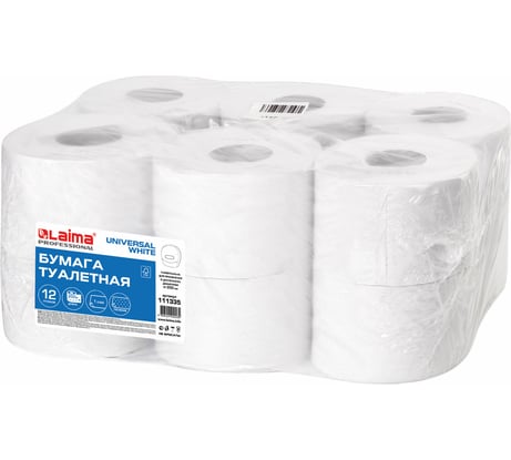 Туалетная бумага ЛАЙМА WHITE Система T2, 1-слойная, 12 рулонов по 200 метров, цвет белый 111335