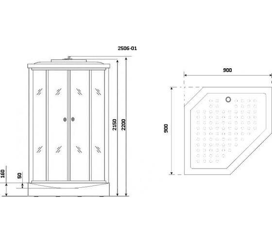 Душевая кабина NIAGARA NG-2506-01 900x900x2200 мм, низкий поддон 16 см, стекло тонированооное 4 места 25060134