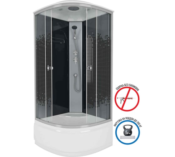 Душевая кабина NIAGARA NG-14BLACK 1000x1000x2150 мм, высокий поддон 40 см, стекло мозаика 7509