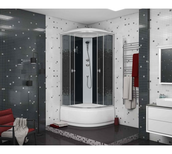 Душевая кабина NIAGARA NG-14BLACK 1000x1000x2150 мм, высокий поддон 40 см, стекло мозаика 7509