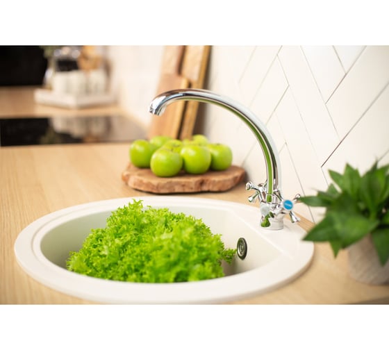 Смеситель для кухни RAIN Нефрит высокий, гайка, латунь, кран-буксы 1/2 561-261