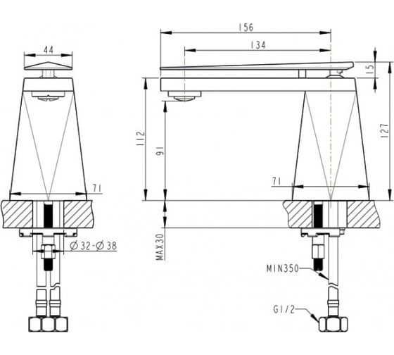 Смеситель для умывальника Bravat Diamond F118102C-1-ENG 00-00248815