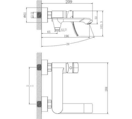 Смеситель для ванны Haiba HB60553 хром (336432) 00336432