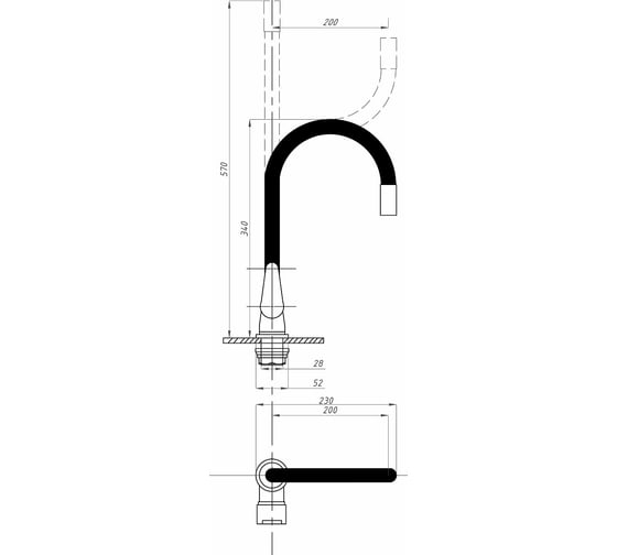 Смеситель для кухни FAUZT гибкий излив, тип См-МОЦБА, черный FZs-822-BL101