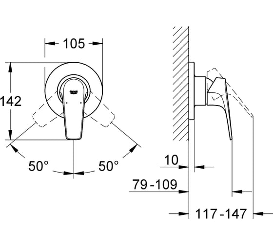 Смеситель для душа встраиваемый GROHE BauFlow, хром 19585000