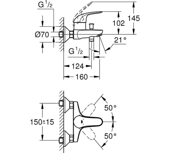 Смеситель однорычажный GROHE 1/2 Euroeco, хром 32743001