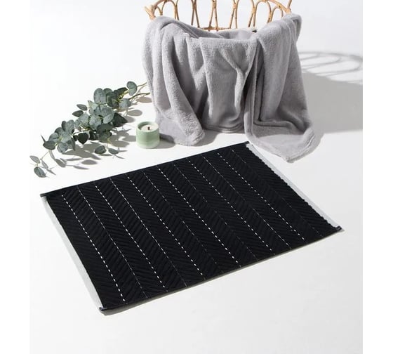 Махровый коврик Этель Lines, цвет чёрный, 50x70 см, 100% хлопок, 750 г/м2 9848975