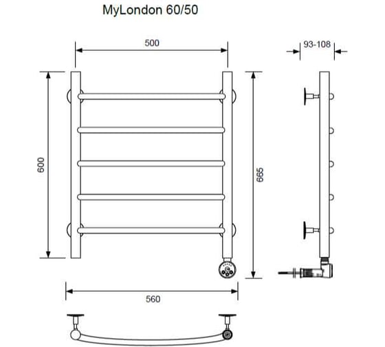 Электрический полотенцесушитель Ника My London 60/50 (правый тэн)
