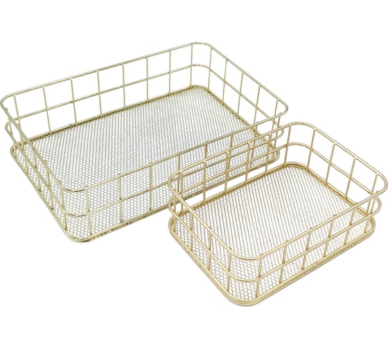 Органайзер для косметики корзинка 2 штуки из металла ОФИСМАГ MONTE VITA:24x16x6,3см+17x12x6см, золото, 272483
