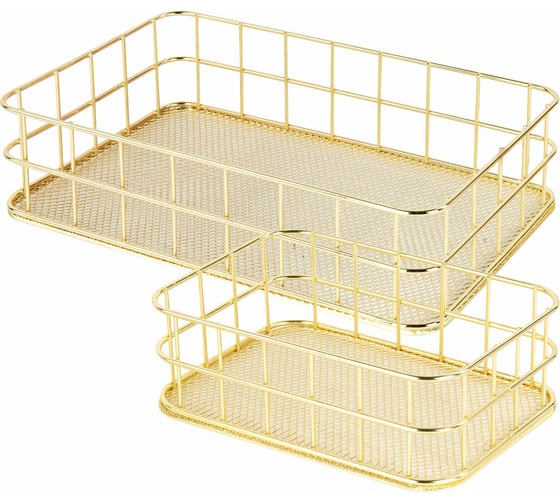 Органайзер для косметики корзинка 2 штуки из металла ОФИСМАГ MONTE VITA:24x16x6,3см+17x12x6см, золото, 272483 1
