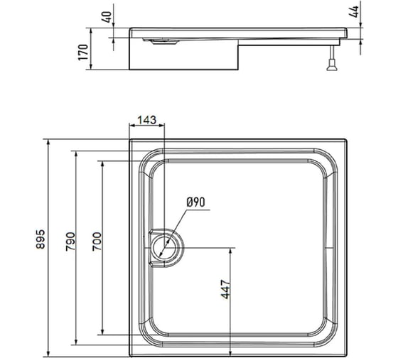 Поддон Erlit прямоугольная, 90x90x17 в сборе ER9017H-1