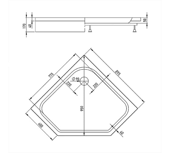 Поддон Erlit пятиугол 90x90x17, стеклоровинг, в сборе ER9017V-1