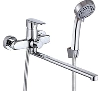 Смеситель для ванны RAIN Гранат, прямой излив 35 см, душевой набор, картридж 35 мм, латунь, хром 561-331