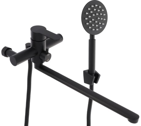 Смеситель для ванны с душем СоюзКран прямой излив 35 см, керамический картридж 40 мм, черный, нержавеющая сталь SS08-P118 567-001