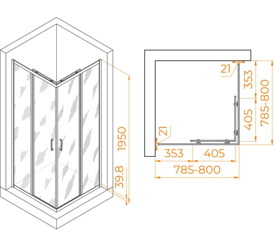 Душевой уголок RGW 80* 80*195 PA-030-B Квадрат/Чёрный/Матовое/6 мм (Easy) 3508103088-24