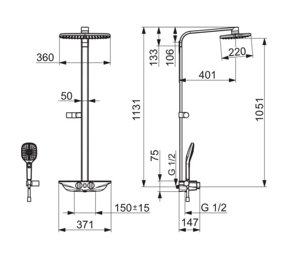 Смеситель с верхним душем Oras Esteta Wellfit rain shower 6 7592U-11