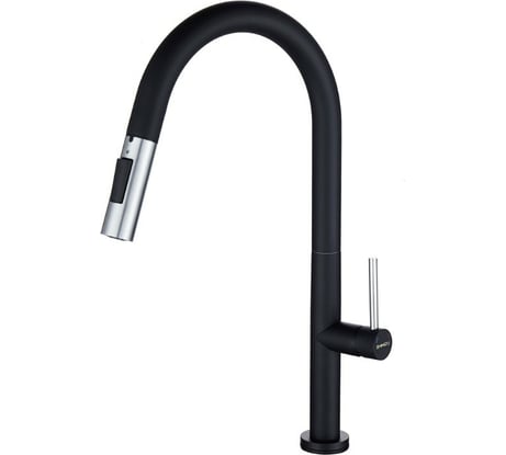 Смеситель для кухни SHIMIZU с выдвижным изливом и режимом душ Lux Black High-S pull smz 1006566
