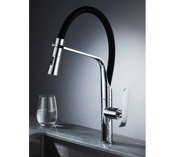 Смеситель для кухни SHIMIZU с гибким изливом и режимом душ Lux Black-S smz 1006567