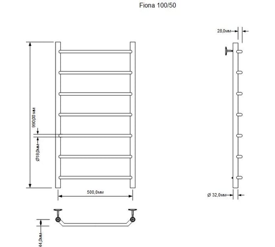 Электрический полотенцесушитель Aquanet Fiona 100x50, тэн слева (282053) 00282053