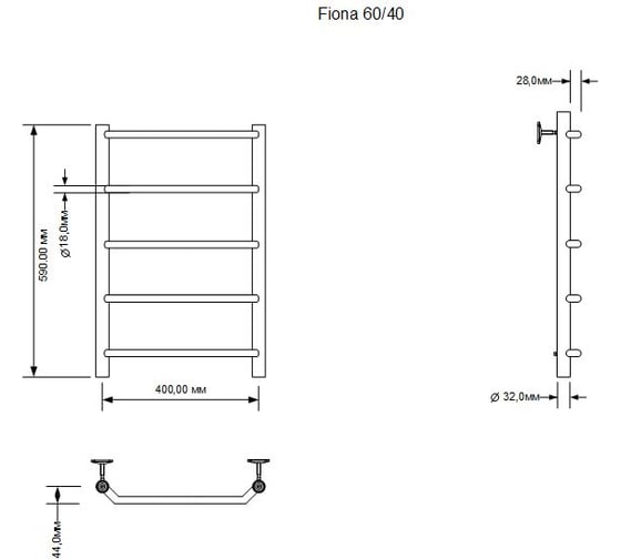 Электрический полотенцесушитель Aquanet Fiona 60x40, тэн слева (282050) 00282050