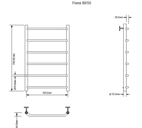 Электрический полотенцесушитель Aquanet Fiona 80x50, тэн слева (282052) 00282052
