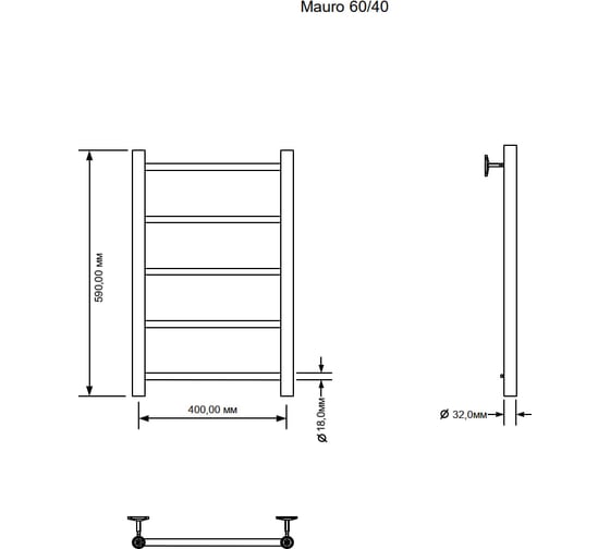 Электрический полотенцесушитель Aquanet Mauro 60x40, тэн слева (282058) 00282058
