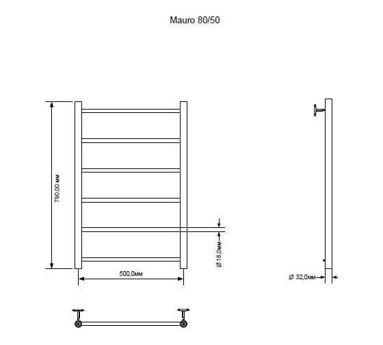 Электрический полотенцесушитель Aquanet Mauro 80x50, тэн слева (282059) 00282059