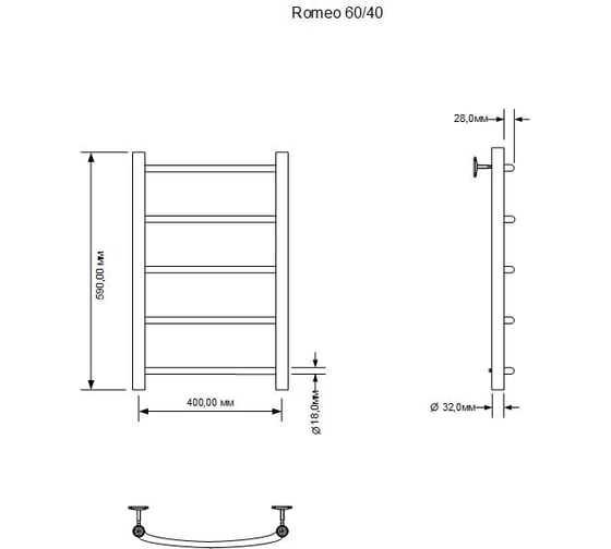 Электрический полотенцесушитель Aquanet Romeo 60x40, тэн слева (282042) 00282042